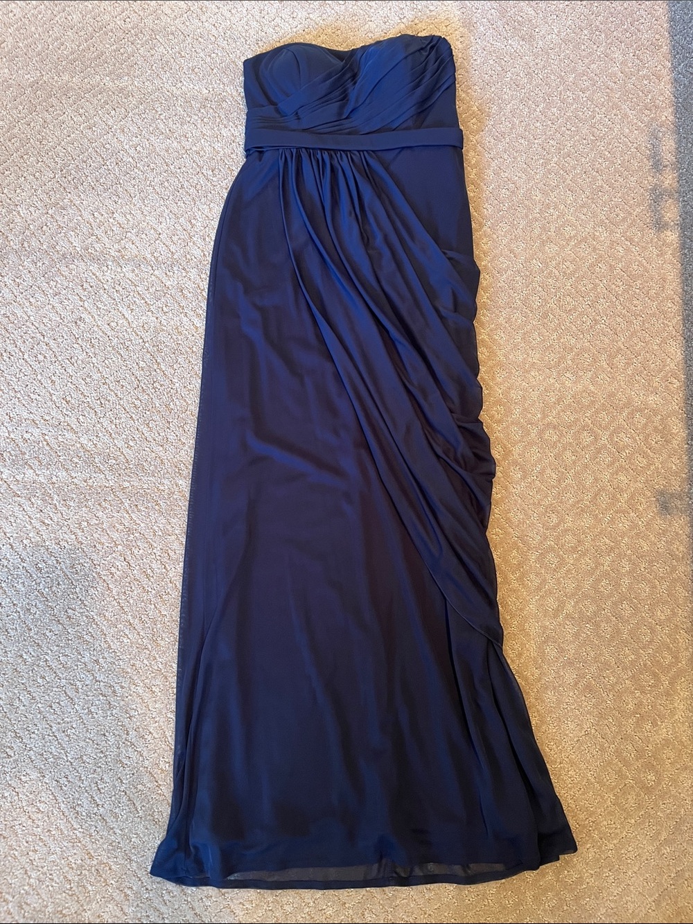 Strapless Navy Blue Ruched Bridesmaid Dress